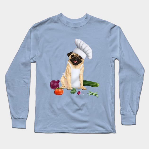 Chef pug Long Sleeve T-Shirt by Mehu Art